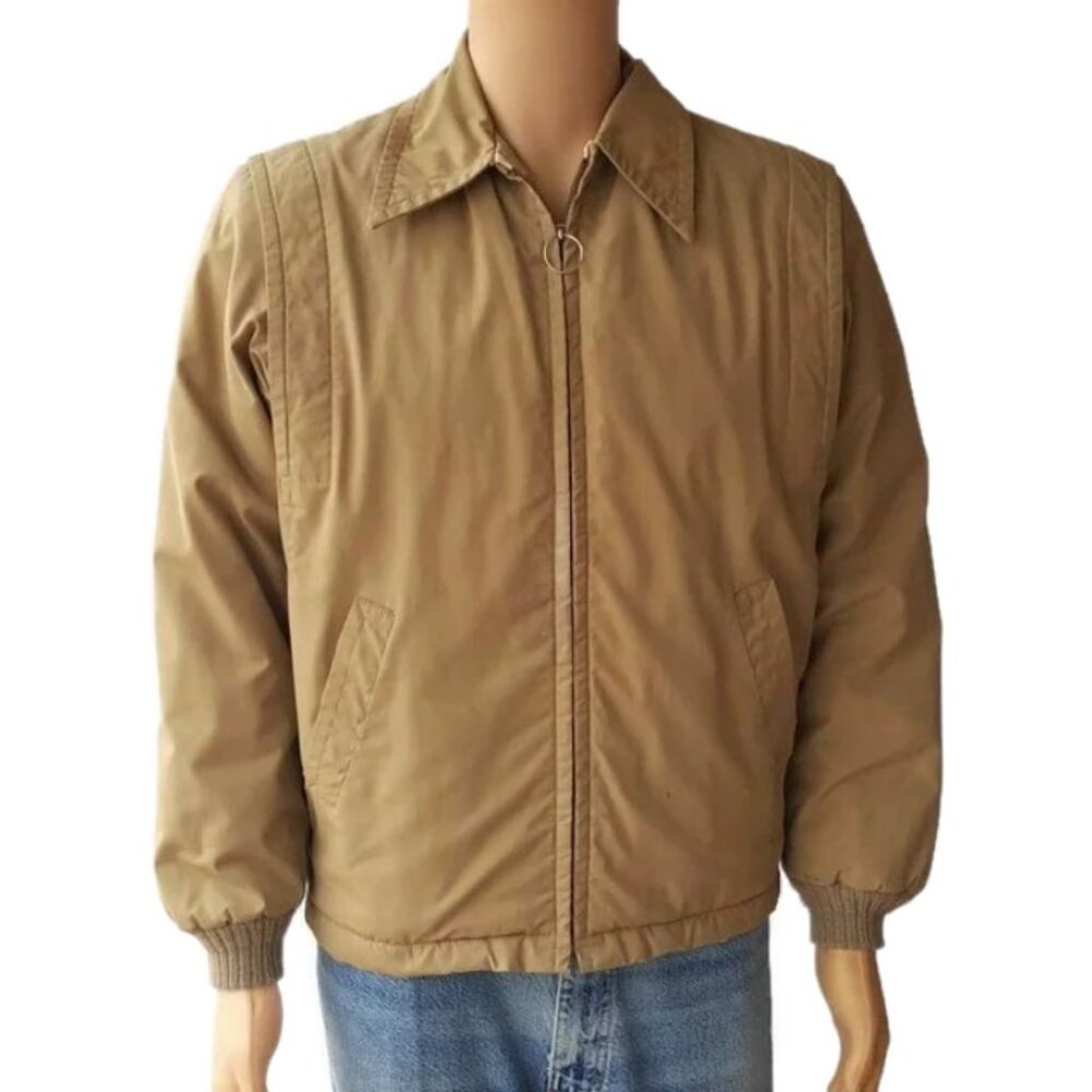 Vintage Catalina Martin Bomber Jacket Faux Fur Lining Full Zip Tan Mens Size 36